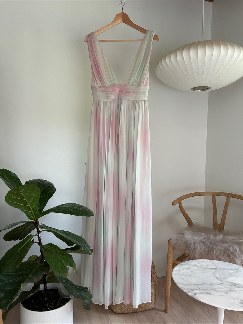 LoveShackFancy Pastel Pink & Mint V-Neck Gown